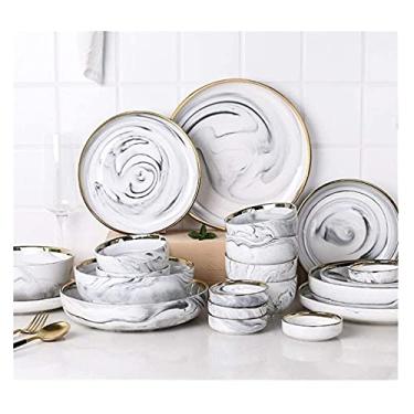 Imagem de Prato de jantar elegante conjunto de jantar para restaurante e casa, conjunto de louça de cerâmica, pratos e pratos de mármore, prato de porcelana para bolo, pastelaria, bandeja de frutas, louça de