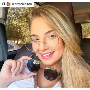 Imagem de Armação Óculos Grau Clipon Sol Feminino Redondo 2 Em 1 Ariel - Palas E