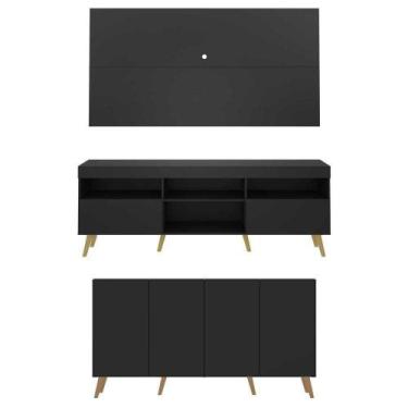 Imagem de Conjunto Sala De Estar Rack + Painel 65 e Aparador Retrô - MULTIMOVEIS