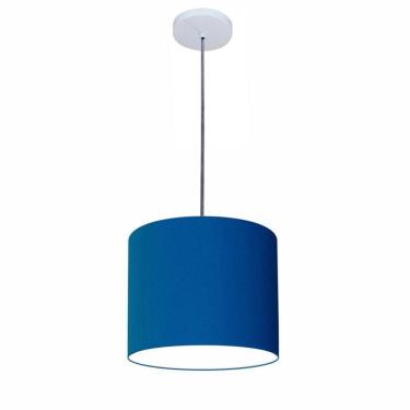 Imagem de Lustre Luminária Pendente Vivare Free Lux Pe-4106br Cúpula Em Tecido 20x25cm Azul-marinho Canopla Branca E Fio Cristal