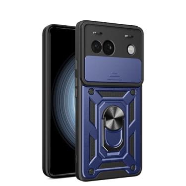 Imagem de RKINC Capa para Google Pixel 8A com capa deslizante para câmera e anel giratório com suporte de grau militar à prova de choque com suporte magnético para carro, azul marinho