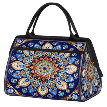 Imagem de Bolsa pequena de fim de semana para mulheres, bolsa de ginástica Foldie de lona, compacta, bolsa de transporte, esportiva, viagem, noite do pijama, hospital para viagem, bagagem, Tapete étnico