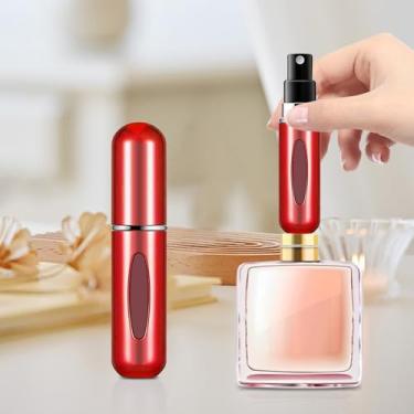 Imagem de Atomizador de perfume recarregável, mini frasco de spray de viagem de 4,8 g com janela de nível, recipiente de fragrância reutilizável portátil para uso diário (vermelho brilhante)