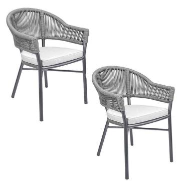 Imagem de Kit 2 Cadeiras área Externa De Alumínio Bear Com Corda Naútica Grafite G56 - Gran Belo