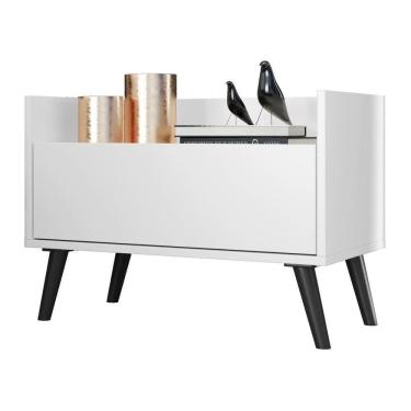 Imagem de Mesa De Cabeceira 60Cm Retrô Multimóveis V3627 Branca/Preta Branco/Preto