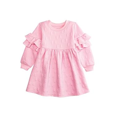 Imagem de Mud Pie Vestido de moletom com laço acolchoado para meninas, rosa, 9-12 Meses