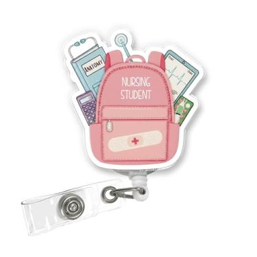 Imagem de ULTRAVUTT Carretel de crachá de estudante de enfermagem – Suporte de identificação retrátil com clipe jacaré, linda mochila rosa para estudantes de enfermagem, médicos, assistentes médicos