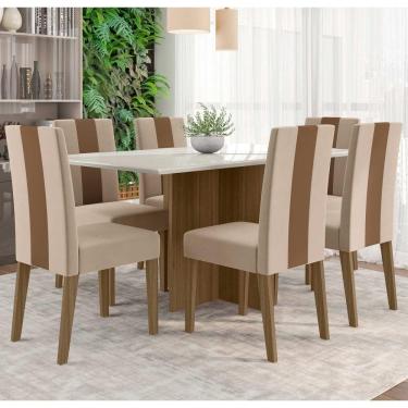 Imagem de Conjunto Sala De Jantar Mesa Retangular 160cm Com Vidro Helo E 6 Cadeiras Linea Carvalho/off White - Poliman