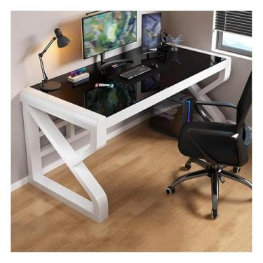Imagem de Mesa de computador moderna, mesa de escritório em casa com moldura de aço de vidro temperado, mesa de estudo, mesa de computador, mesa de jogos, fácil de montar, multicolorida C 120 x 60 x 75 cm