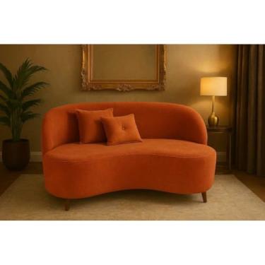 Imagem de Sofá Orgânico 2 Lugares Curvo Bouclé com Almofadas – Design Moderno para Sala e Recepção (Terracota)