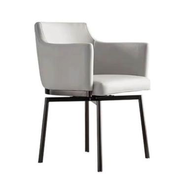 Imagem de Cadeiras de jantar giratórias de 180°, cadeira de jantar estofada ergonômica com encosto automático e apoio de braço pernas de aço carbono C 1 peça
