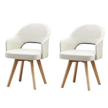 Imagem de Cadeiras giratórias modernas, cadeiras de jantar de meados do século com apoio de braço e pernas de madeira maciça preta para escritório em casa, cozinha, D, 2 peças