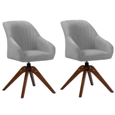Imagem de HGTRH Cadeira de design giratória com pernas de madeira, cadeira de sala de jantar com apoio de braços encosto cadeira estofada E 2 unidades