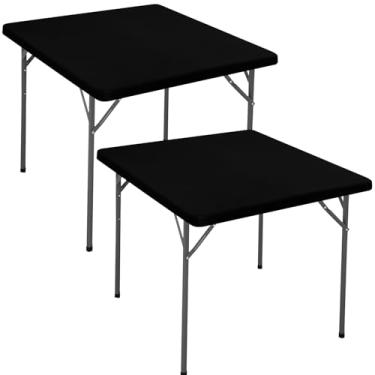 Imagem de Pacote com 2 toalhas de mesa quadradas para mesas de cartão de 121 x 121 cm, capa de mesa elástica para piquenique, impermeável, elástica, lavável, pátio, dobrável, para acampamento, banquete e festas