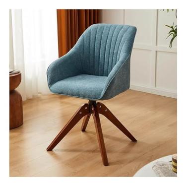 Imagem de Cadeira de mesa giratória, moderna de meados do século, com detalhes de fibra de algodão com pernas de madeira D, 1 peça