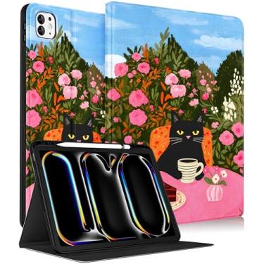 Imagem de Wazzasoft for iPad Pro 13 Inch Case M5 2025/M4 2024 - Women Girls Cute Smart Folio Cover (Auto Wake/Sleep) with Build-in Pencil Holder for Apple Tablet Soft TPU Protective Cover,Black Cat