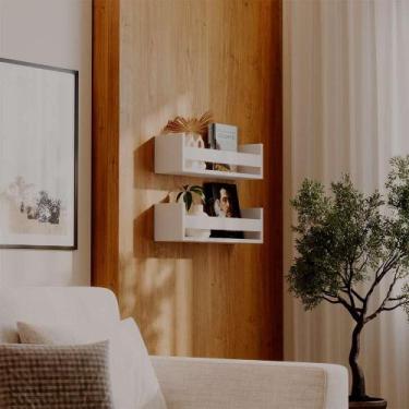 Imagem de Kit 2 Prateleiras Porta Livros Branca 60 x 12cm Suporte Invisivel - Me