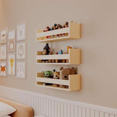 Imagem de Kit 3 Prateleiras Porta Brinquedos Bege Claro 70 x 12cm Suporte Invisi