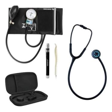 Imagem de Esfigmo + Esteto Duplo Inox Bic + Lanterna Bioland + Estojo + Caneta