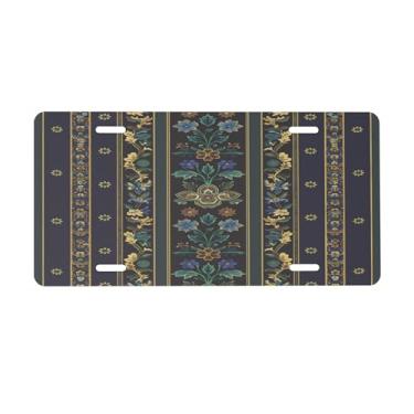 Imagem de Placa de licença preta estilo étnico asteca para frente do carro placas de carro metal de alumínio adequado para caminhão, placa de porta de carro, bar, café, acessórios automotivos para homens e