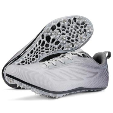 Imagem de Ifrich Tênis de corrida masculino e feminino Track and Fields para atletas e velocistas, tênis de corrida Spikes para estudantes, meninos e meninas, Cinza, 37