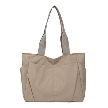 Imagem de Sacola feminina, bolsa de ombro de nylon com zíper Hobo bolsa casual de compras para mulheres, bolsas de viagem grandes bolsa de trabalho, Caqui