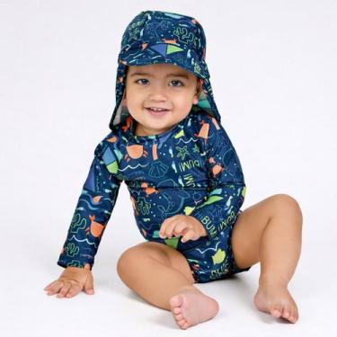 Imagem de Macacão manga longa uv de praia para bebê + chapéu piscina - KAMYLUS, 