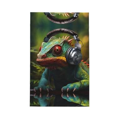Imagem de XLLingL Chameleon Listen Music Print Waffle Toalhas de cozinha, panos de prato de microfibra, para decoração e limpeza de cozinha - 1 peça