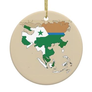 Imagem de Bandeira da República do Uzbequistão Mapa 04 impressão de cerâmica de Natal pendurada redonda, pingentes de porcelana, decoração criativa de Natal