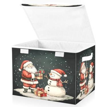 Imagem de Blueangle Cestos de armazenamento fofos de Papai Noel com tampas, 42 x 32 x 30 cm, grande cesta organizadora dobrável para decoração de casa e escritório (214)