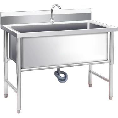 Imagem de Pia De Cozinha De Pé Livre Tigela Única, Pia De Aço Inoxidável Comercial, Pia De Cozinha Industrial Com Kit De Drenagem & Torneira, Preparação & Lavatório De Mão, 100cm/39.4 inches