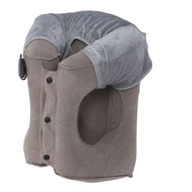 Imagem de Zyyini Almofada Inflável Cinza para Descanso de Pescoço Com Inflação Rápida Design de ângulo Inclinado de 45 ° para Viagens Confortáveis ​​de Avião Cinza