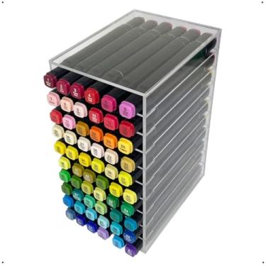 Imagem de Nicho Organizador para Canetas Touch 60 Cores Acrílico, 10 Compartimentos, Suporte de Mesa Transparente – Design Moderno e Funcional