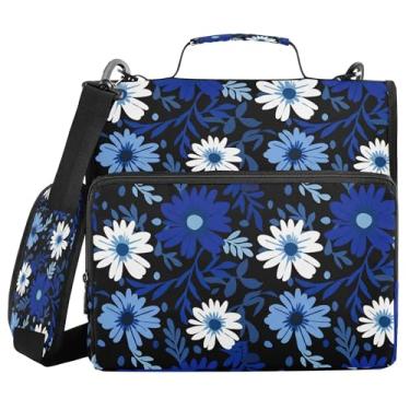 Imagem de SEHANY Fichário de zíper azul e branco com alça de ombro, capacidade para 500 folhas, vários bolsos, fichário com 3 anéis com zíper de 3 cm