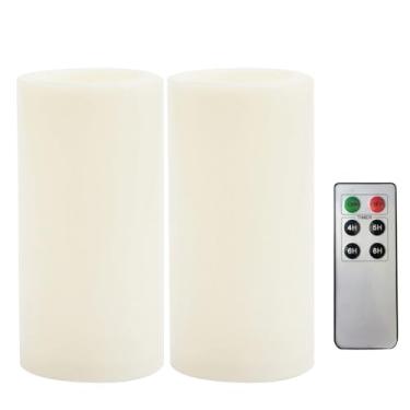 Imagem de CANDLE CHOICE Velas sem chamas operadas por bateria ao ar livre com temporizador remoto à prova d'água piscando luzes de pilar de LED elétricas para lanterna, pátio, jardim, decorações de festa de