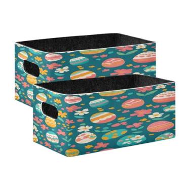 Imagem de xigua Conjunto de 2 caixas de armazenamento de flores de primavera de Páscoa, cubo de armazenamento dobrável, organizador de cestas de armazenamento para livros, prateleiras, armário, lavanderia