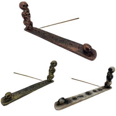 Imagem de Incensário Régua 3 Crânios 26 cm em Resina - Selecione a Cor