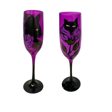 Imagem de Kit com 2 Taças Pomba Gira Maria Mulambo Cristal Roxo 150 ml