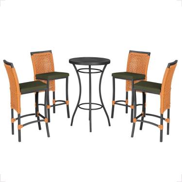 Imagem de Mesa Bistro E 4 Banquetas Roma Preta Corda Náutica 12 Terra Cota