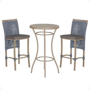 Imagem de Mesa Bistro E 2 Banquetas Roma Fendi Corda Náutica 11 Prata