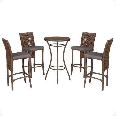 Imagem de Mesa Bistro E 4 Banquetas Roma Marrom Corda Náutica 11 Marrom