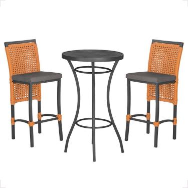 Imagem de Mesa Bistro E 2 Banquetas Roma Preta Corda Náutica 11 Terra Cota