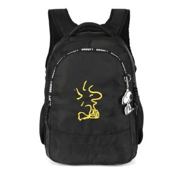 Imagem de Mochila De Costas Náilon Juvenil Original Snoopy C/ Chaveiro, Amarelo