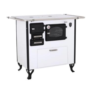 Imagem de Fogão A Lenha Com Forninho Direito Branco Fornos Pinhal Chapa Alumínio