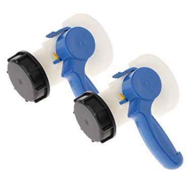 Imagem de Flameer 2 peças 1000L IBC Tote Tank Butterfly Valve Switch Adaptador de água à prova de respingos Válvula de controle - 2 x 62 mm (Branco e azul)