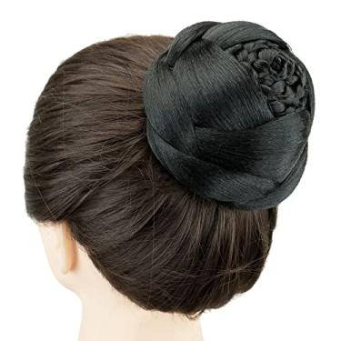 Imagem de IMISSU Cobertura de cabelo chignon trançado dançarina rosquinha peruca de cabelo scrunchie coque para mulheres (M4 Preto)