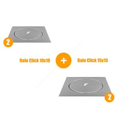 Imagem de Kit 02 Un Ralo Click Quadrado 10X10 + 02 Ralo 15X15