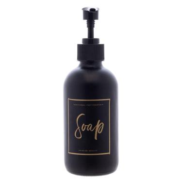 Imagem de Porta Sabonete Líquido de Vidro Fosco com Pump de Plástico Preto 250ml 2685 - Lyor