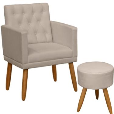 Imagem de Poltrona Decorativa com Puff resistente moderno para sala de estar Recepção (Bege)