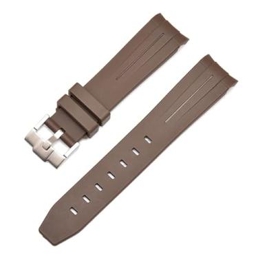 Imagem de AMSOH 20mm 22mm 21mm Pulseira de relógio de borracha para pulseira Rolex marca pulseira de relógio de pulso de substituição para homens acessórios de relógio de pulso (cor: fivela marrom-prata,
